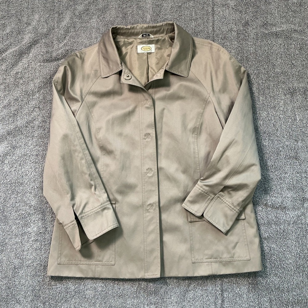 Talbots Tan Italian Fabric Utility Jacket Women Button Front Lined Khaki Coat